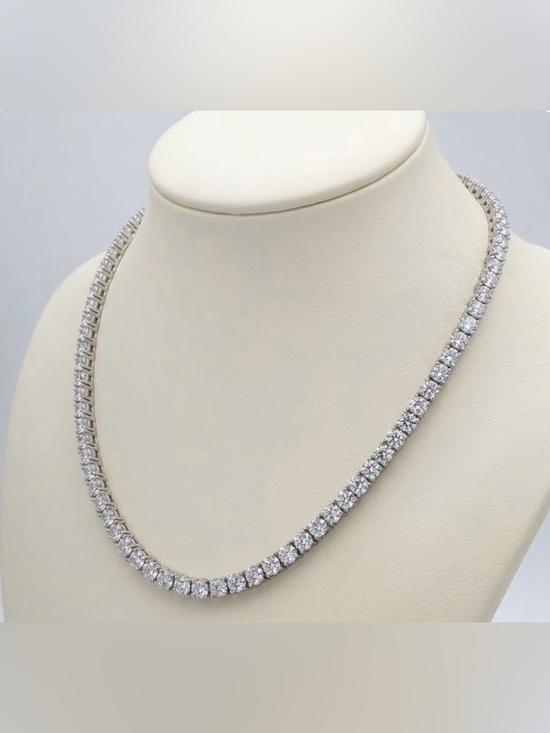 Sami Jewels Jewelry - Classic 14k White Gold Plated 3MM CZ Tennis Necklace - 17” & Secure Safety Clasp